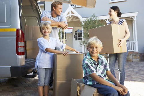 Delivery van with packed household items ready for transport