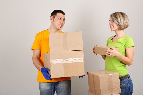 Commercial removals team packing office equipment in Shepherdsbush